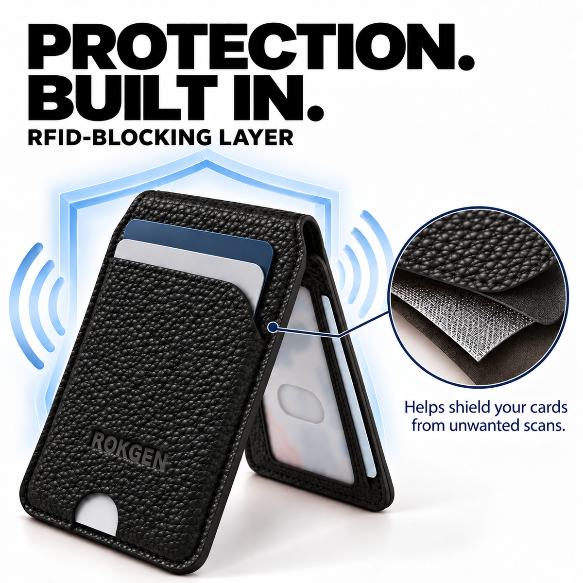 ROKGEN One MagSafe Leather Wallet & Stand - Black