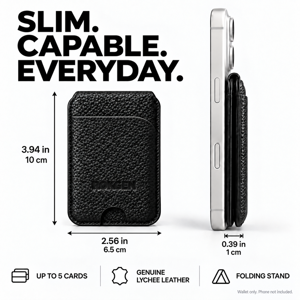 ROKGEN One MagSafe Leather Wallet & Stand - Black