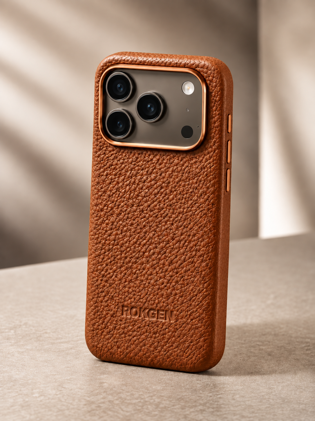 ROKGEN One MagSafe Leather Case - Brown Cognac