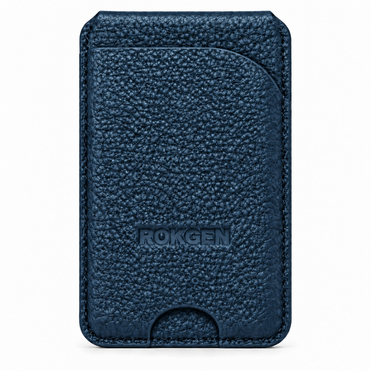 ROKGEN One MagSafe Leather Wallet & Stand - Navy Blue
