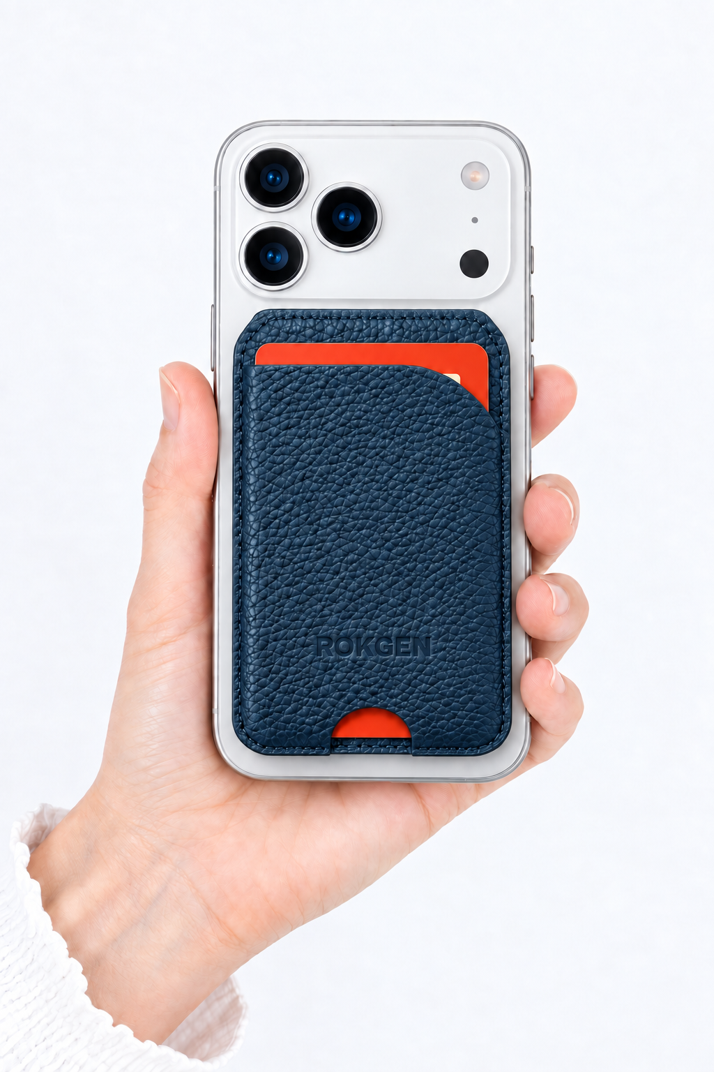 ROKGEN One MagSafe Leather Wallet & Stand - Navy Blue