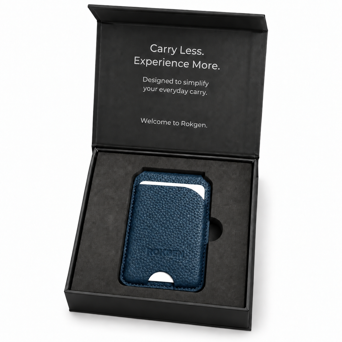 ROKGEN One MagSafe Leather Wallet & Stand - Navy Blue