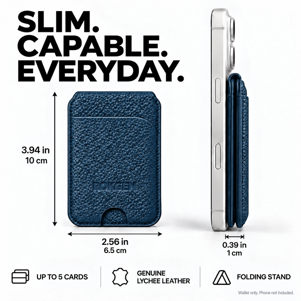 ROKGEN One MagSafe Leather Wallet & Stand - Navy Blue