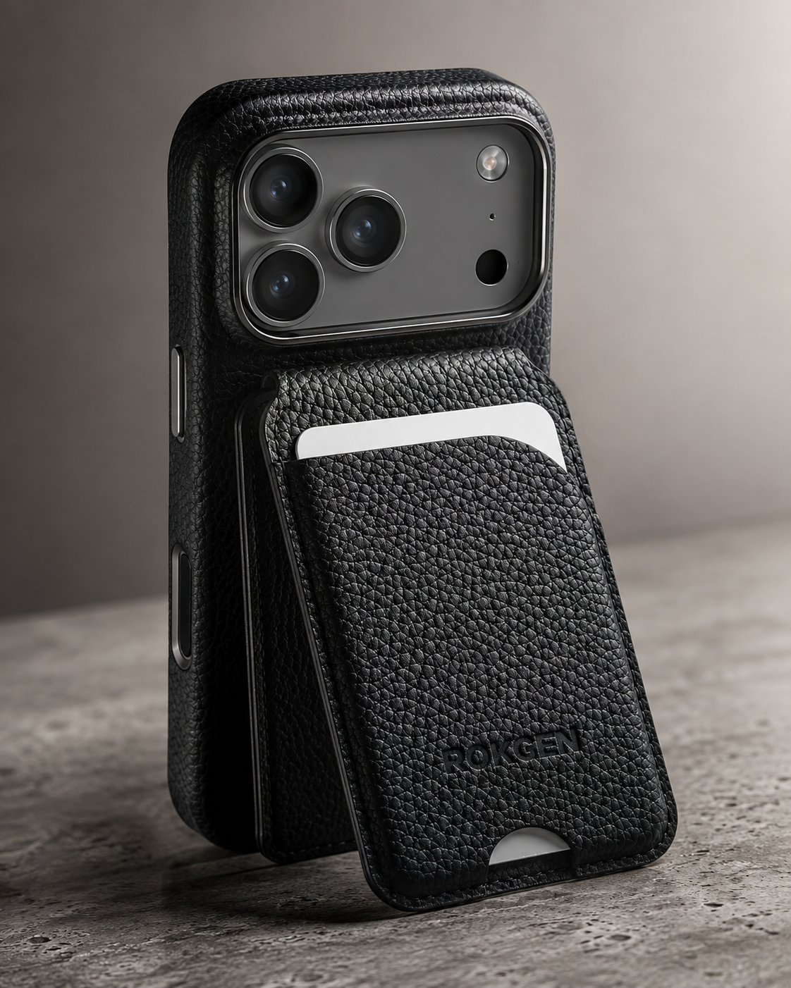 ROKGEN One MagSafe Leather Wallet & Stand - Black